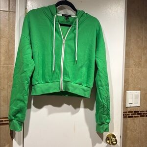Forever 21 Cropped Green Zip-Up Hoodie